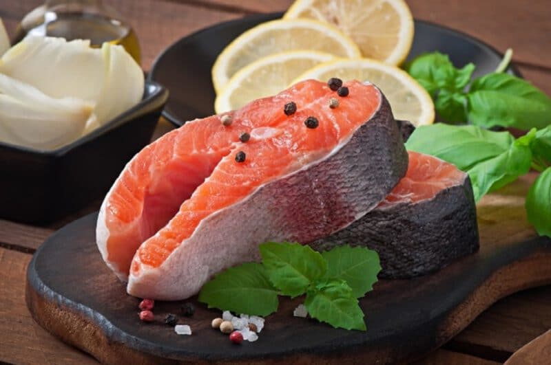 - fresh raw steaks trout wooden cutting board with sliced lemon rosemary pepper 2829 11733 - ภาพที่ 9
