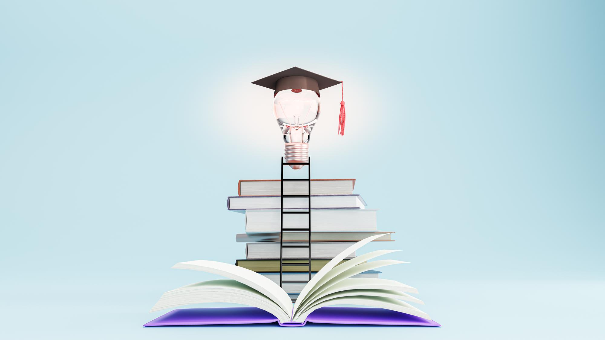 ข่าวอสังหา - open book with graduation hat light bulb education learning school university idea concept 3d illustration - ภาพที่ 5