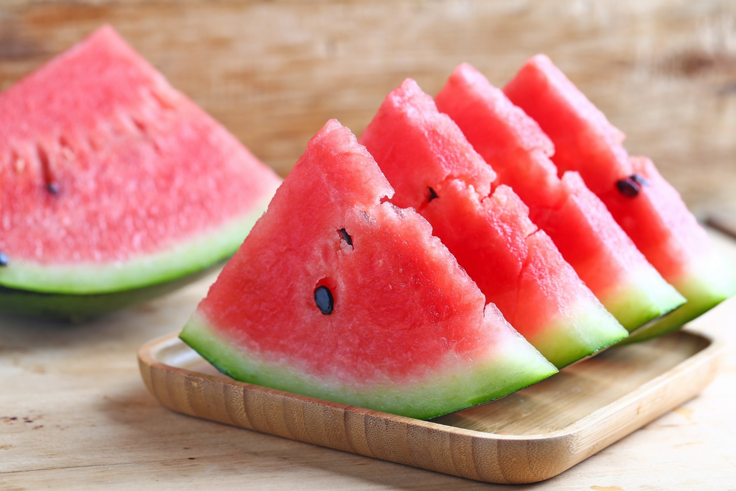 - fresh sliced watermelon wooden background - ภาพที่ 3