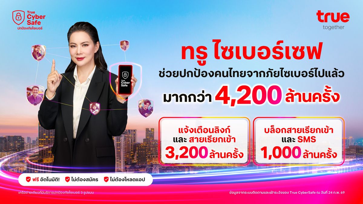 TrueCyber Safe คว้ารางวัล Future Trends 2026 ชูนวัตกรรมเกราะป้องกันภัยไซเบอร์ด้วย AI บนโครงข่ายอัจฉริยะ เพื่อคนไทยกว่า 60 ล้านราย 4 MAY PR 2026 02 27 165526 TrueCyber Safe คว้ารางวัล Future Trends 2026 ชูนวัตกรรมเกราะป้องกันภัยไซเบอร์ด้วย AI บนโครงข่ายอัจฉริยะ เพื่อคนไทยกว่า 60 ล้านราย