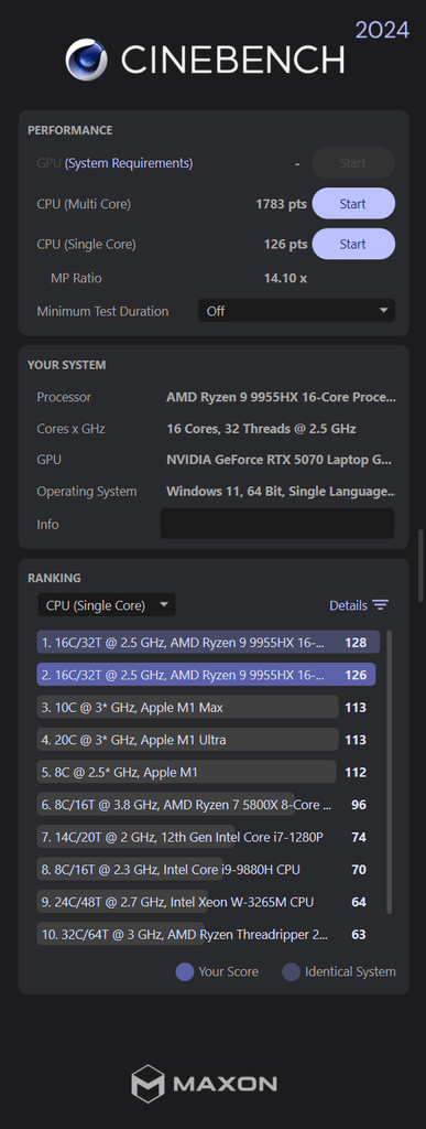 CINEBENCH 2024 รีวิว ROG Strix G16 (G614FP) ขุมพลัง Ryzen 9 คู่ RTX 5070
