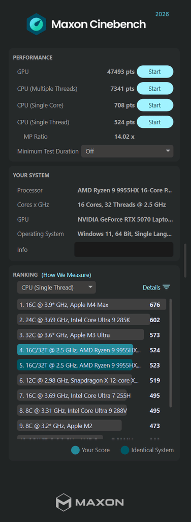 CINEBENCH 2026 รีวิว ROG Strix G16 (G614FP) ขุมพลัง Ryzen 9 คู่ RTX 5070