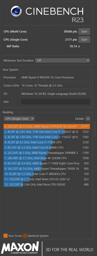 CINEBENCH R23 รีวิว ROG Strix G16 (G614FP) ขุมพลัง Ryzen 9 คู่ RTX 5070