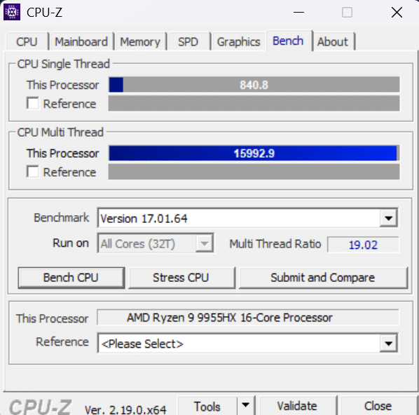 CPU Z Bench รีวิว ROG Strix G16 (G614FP) ขุมพลัง Ryzen 9 คู่ RTX 5070