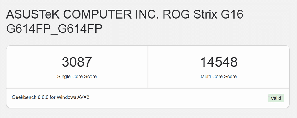 Geekbench 6 รีวิว ROG Strix G16 (G614FP) ขุมพลัง Ryzen 9 คู่ RTX 5070