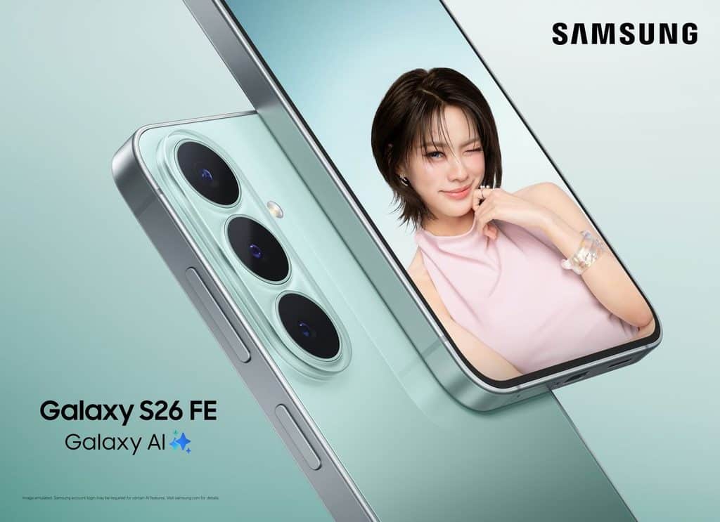 MAY PR 2026 08 27 215242 8 ซื้อได้เลยวันนี้ Galaxy S26 FE เรือธงรุ่นล่าสุด ทนทาน กันรอย 4 เท่า[1] มั่นใจใช้ยาว 7 ปี กับโปรแรงช่วงเปิดตัวลดสูงสุด 9,590 บาท พร้อมฟรีประกันกระจกหน้า-หลัง 1 ปี*