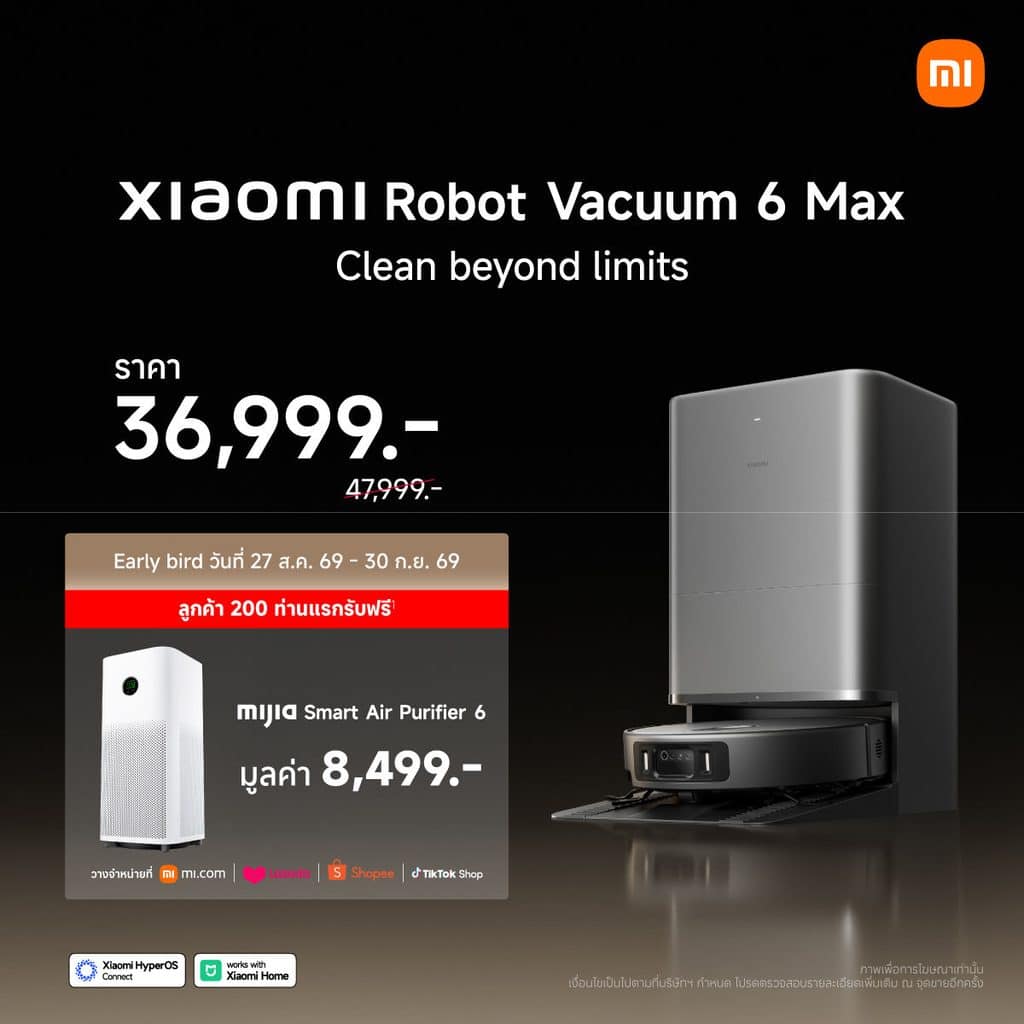 Xiaomi Robot Vacuum 6 Max เสียวหมี่เปิดตัวผลิตภัณฑ์ AIoT รุ่นใหม่ ที่จะมายกระดับสมาร์ทไลฟ์ให้สะดวกสบายยิ่งกว่าที่เคย